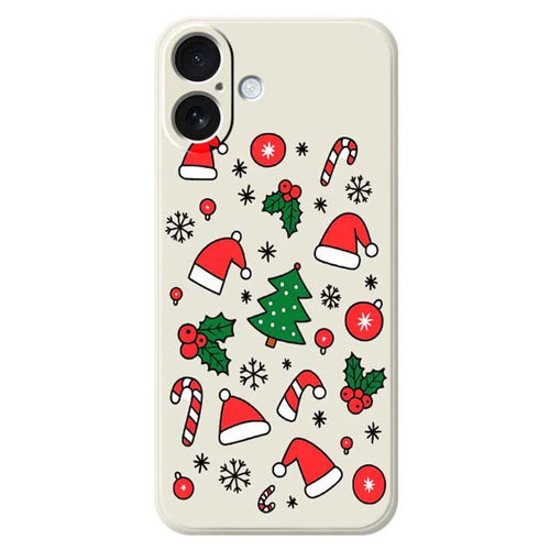 For iPhone 17 Case Santa Hats and Canes Pattern Printing Straight Edge TPU Phone Back Cover - Beige - 1