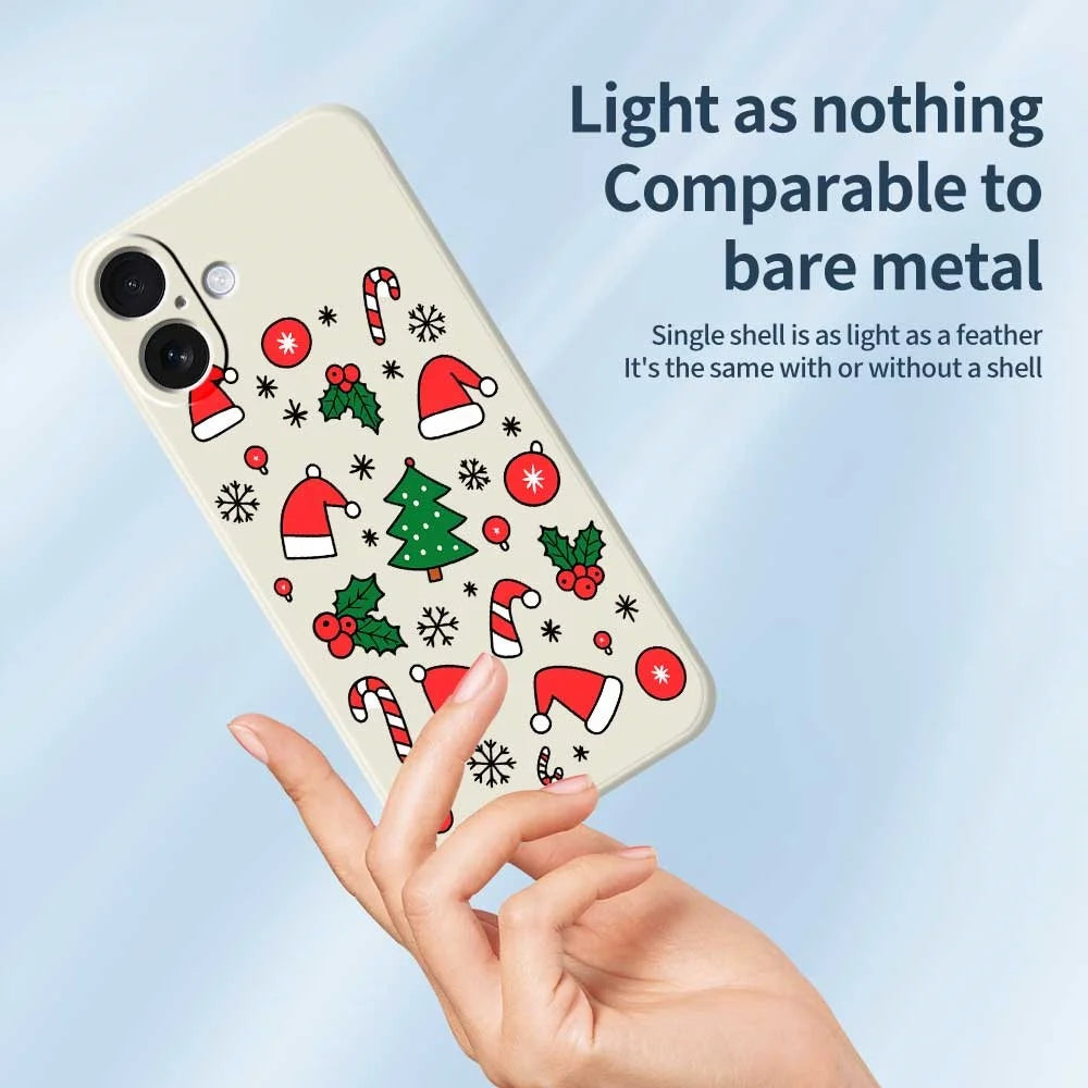 For iPhone 17 Case Santa Hats and Canes Pattern Printing Straight Edge TPU Phone Back Cover - Beige - 3