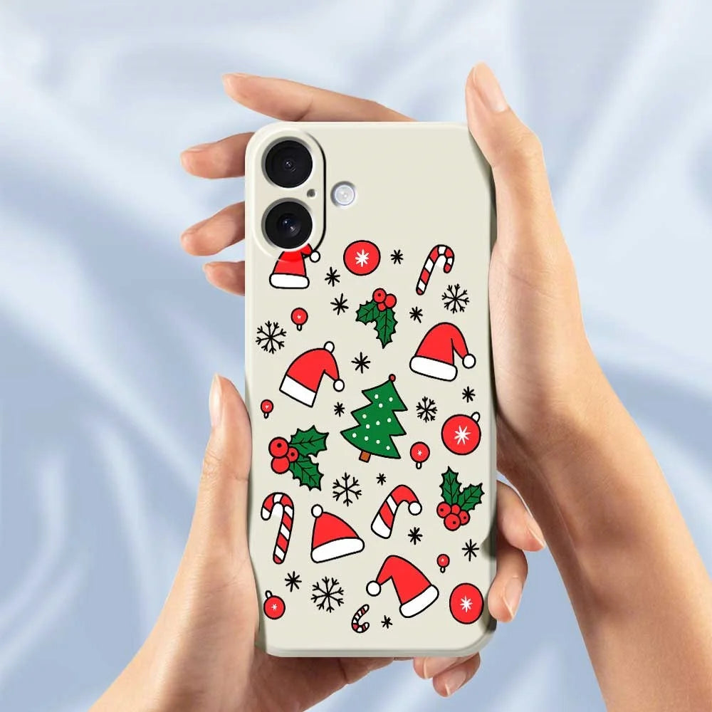 For iPhone 17 Case Santa Hats and Canes Pattern Printing Straight Edge TPU Phone Back Cover - Beige - 4