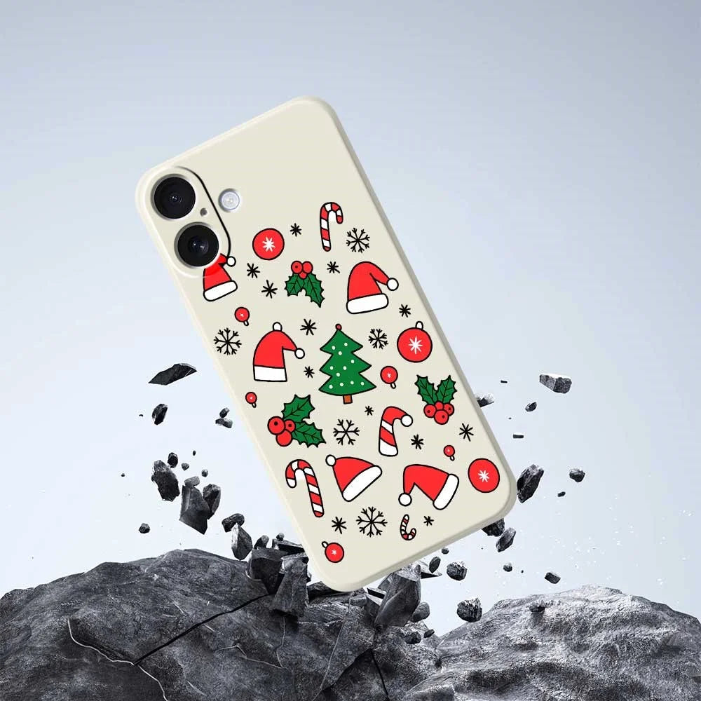 For iPhone 17 Case Santa Hats and Canes Pattern Printing Straight Edge TPU Phone Back Cover - Beige - 5