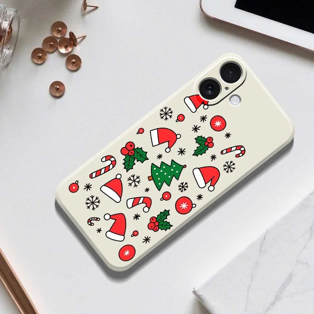 For iPhone 17 Case Santa Hats and Canes Pattern Printing Straight Edge TPU Phone Back Cover - Beige - 6