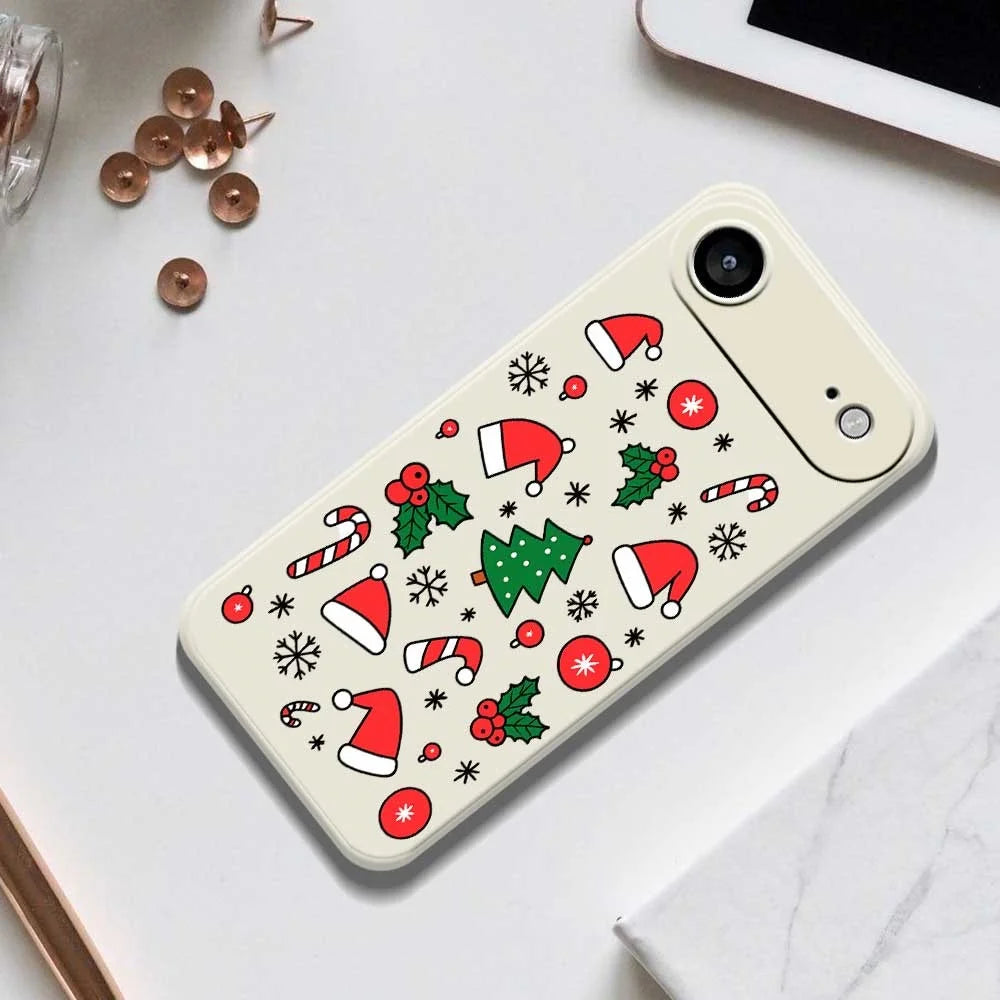 For iPhone Air Case Santa Hats and Canes Pattern Printing Straight Edge TPU Phone Back Cover - Beige - 6