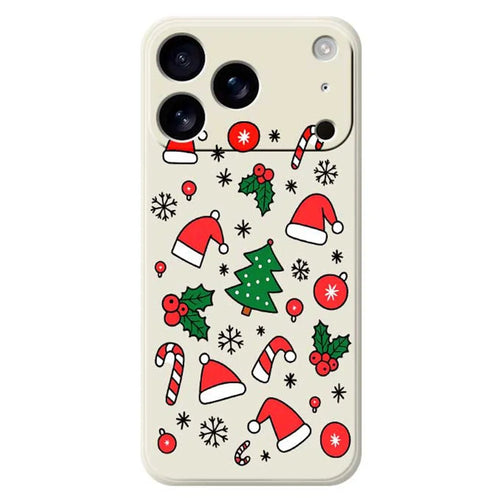 For iPhone 18 Pro / 17 Pro Case Santa Hats and Canes Pattern Printing Straight Edge TPU Phone Back Cover - Beige - 1