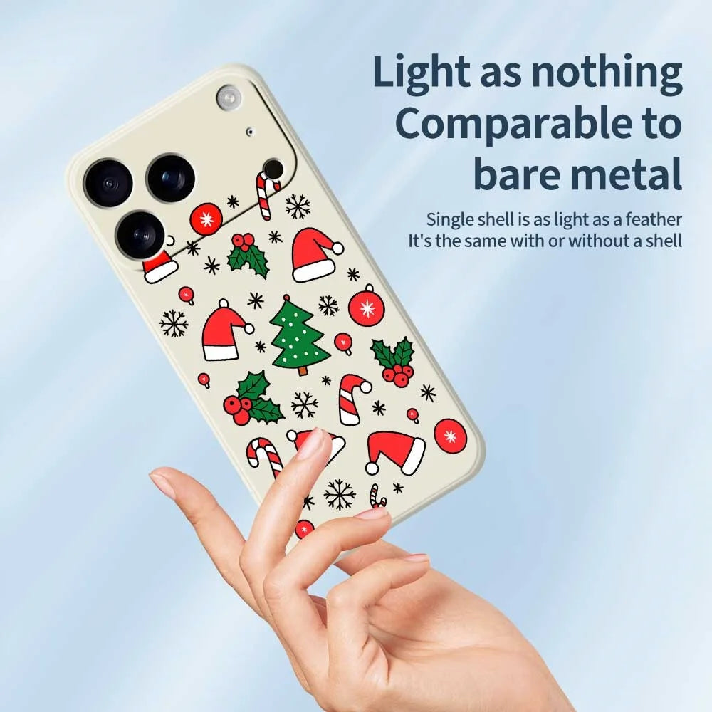 For iPhone 18 Pro / 17 Pro Case Santa Hats and Canes Pattern Printing Straight Edge TPU Phone Back Cover - Beige - 3