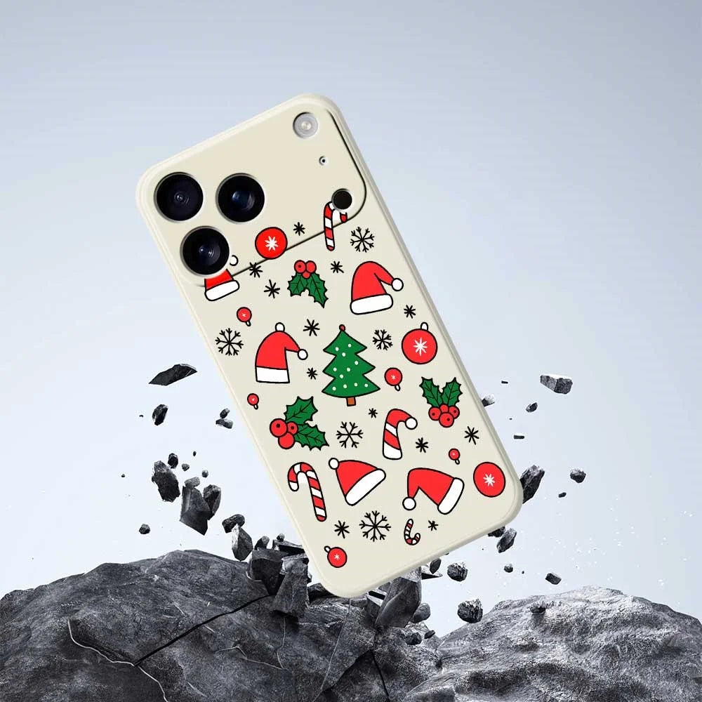For iPhone 18 Pro / 17 Pro Case Santa Hats and Canes Pattern Printing Straight Edge TPU Phone Back Cover - Beige - 5