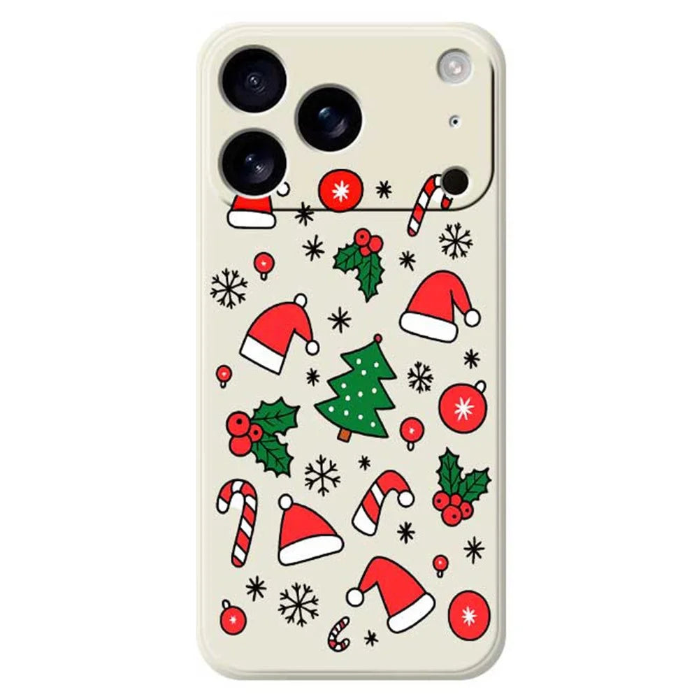 For iPhone 18 Pro Max / 17 Pro Max Case Santa Hats and Canes Pattern Printing Straight Edge TPU Phone Back Cover - Beige - 1