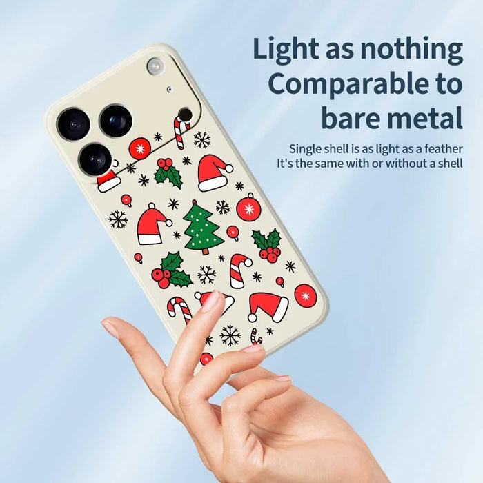For iPhone 18 Pro Max / 17 Pro Max Case Santa Hats and Canes Pattern Printing Straight Edge TPU Phone Back Cover - Beige - 3
