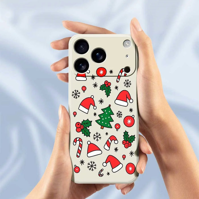 For iPhone 18 Pro Max / 17 Pro Max Case Santa Hats and Canes Pattern Printing Straight Edge TPU Phone Back Cover - Beige - 4