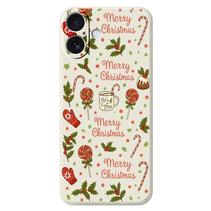 For iPhone 17 Case Christmas Candy Gloves Pattern Printing Straight Edge TPU Phone Back Cover - Beige - 1