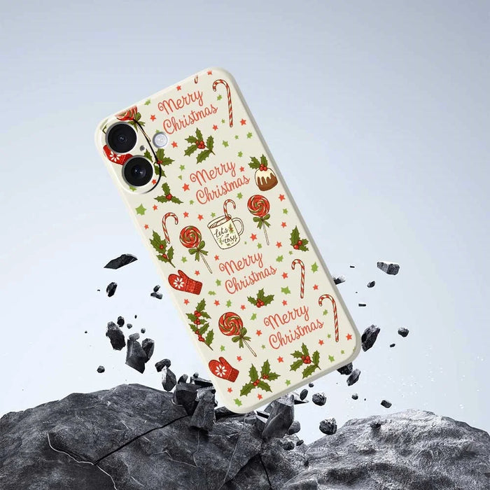 For iPhone 17 Case Christmas Candy Gloves Pattern Printing Straight Edge TPU Phone Back Cover - Beige - 5