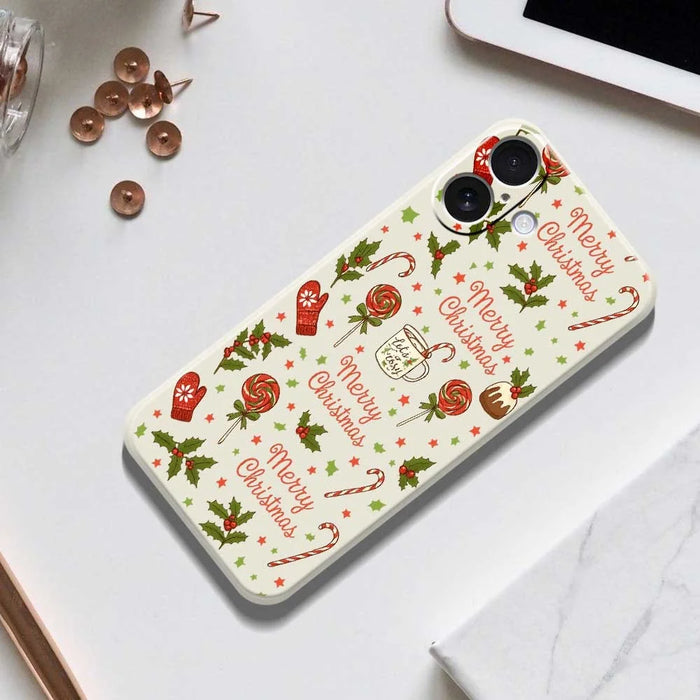 For iPhone 17 Case Christmas Candy Gloves Pattern Printing Straight Edge TPU Phone Back Cover - Beige - 6