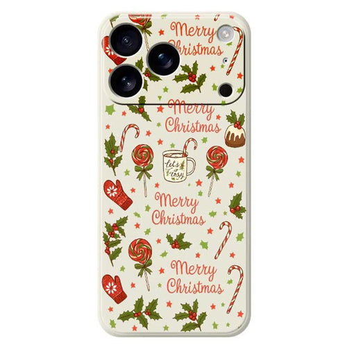 For iPhone 18 Pro / 17 Pro Case Christmas Candy Gloves Pattern Printing Straight Edge TPU Phone Back Cover - Beige - 1