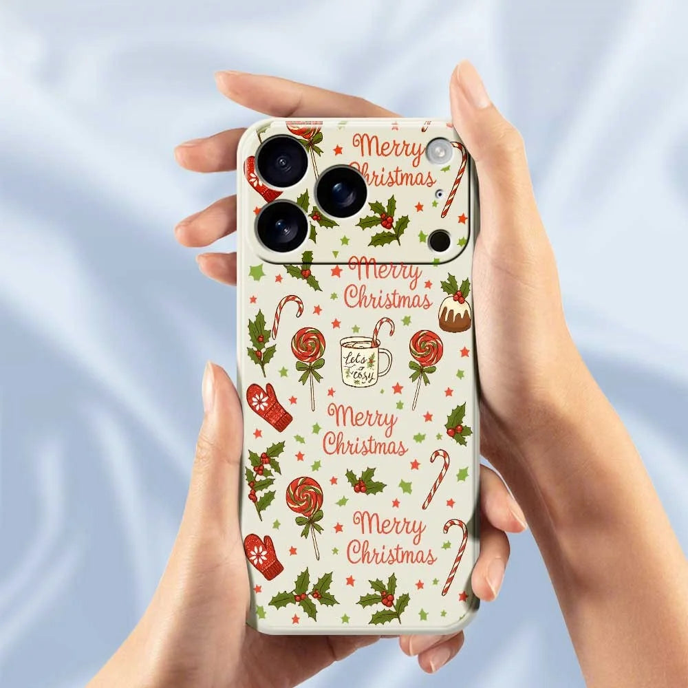 For iPhone 18 Pro / 17 Pro Case Christmas Candy Gloves Pattern Printing Straight Edge TPU Phone Back Cover - Beige - 4