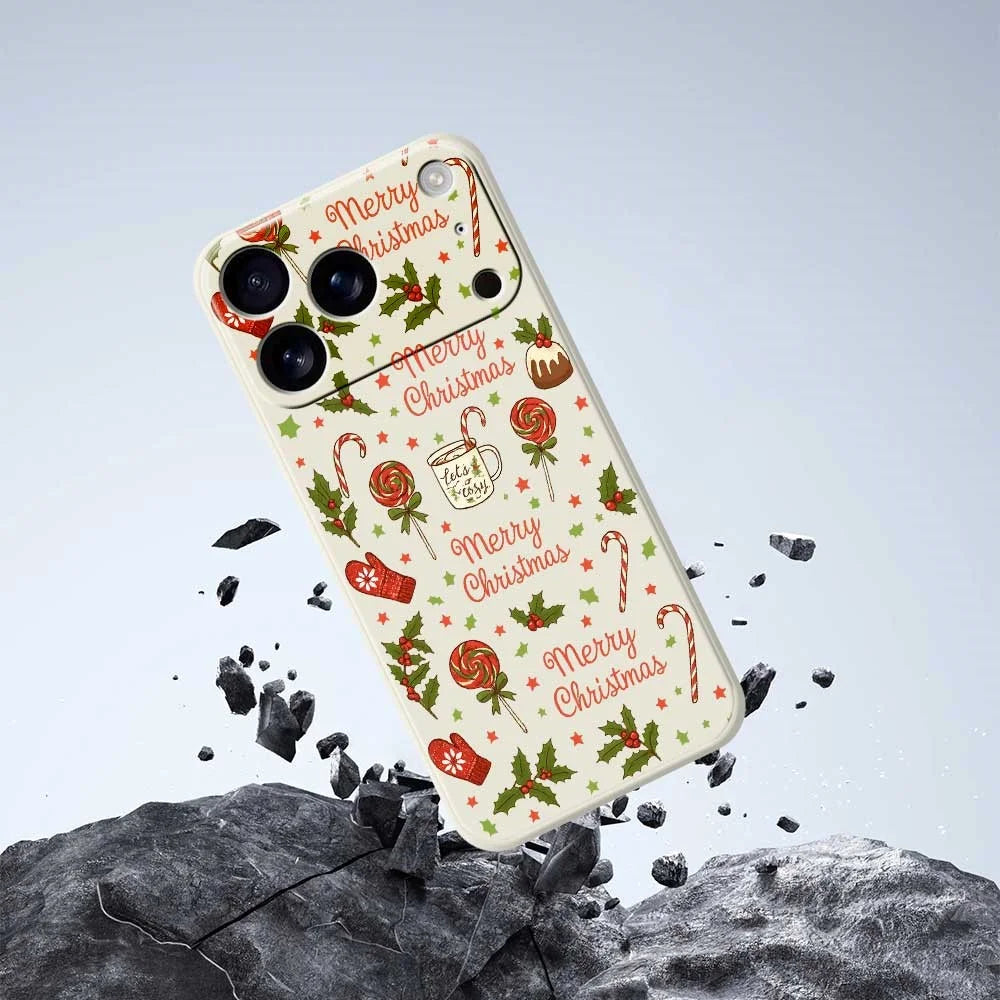For iPhone 18 Pro / 17 Pro Case Christmas Candy Gloves Pattern Printing Straight Edge TPU Phone Back Cover - Beige - 5