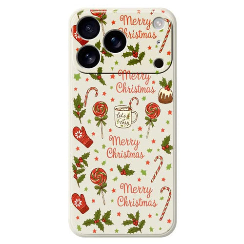 For iPhone 18 Pro Max / 17 Pro Max Case Christmas Candy Gloves Pattern Printing Straight Edge TPU Phone Back Cover - Beige - 1