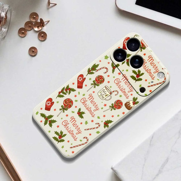 For iPhone 18 Pro Max / 17 Pro Max Case Christmas Candy Gloves Pattern Printing Straight Edge TPU Phone Back Cover - Beige - 6