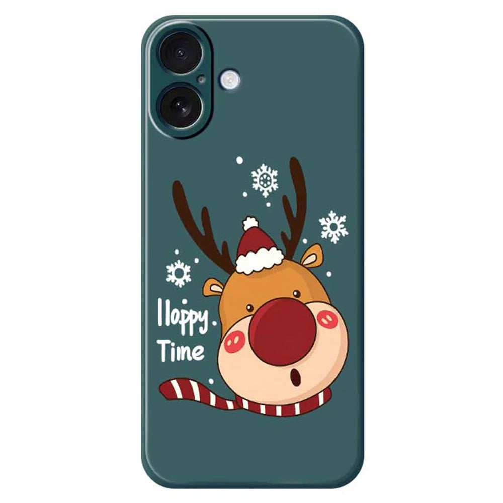 For iPhone 17 Case Snowflake Deer Head Pattern Printing Straight Edge TPU Phone Back Cover - Green - 1