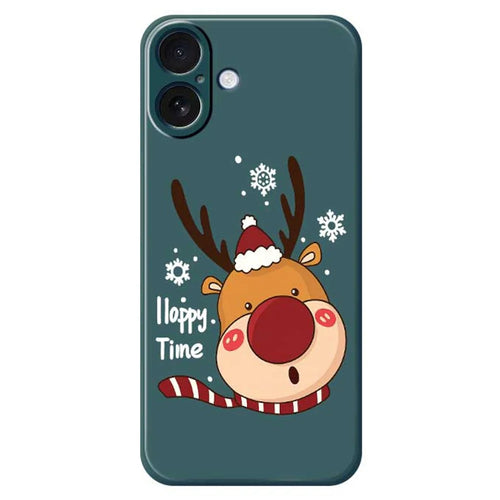 For iPhone 17 Case Snowflake Deer Head Pattern Printing Straight Edge TPU Phone Back Cover - Green - 1