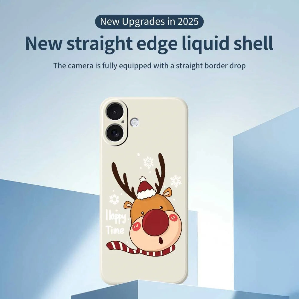 For iPhone 17 Case Snowflake Deer Head Pattern Printing Straight Edge TPU Phone Back Cover - Green - 2