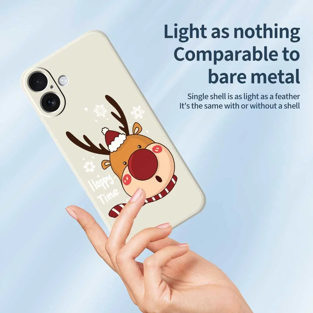 For iPhone 17 Case Snowflake Deer Head Pattern Printing Straight Edge TPU Phone Back Cover - Green - 3