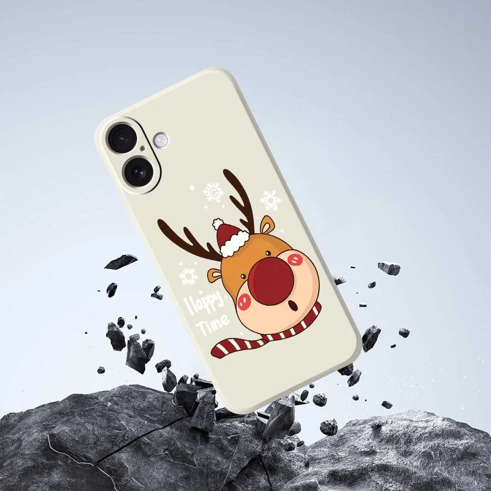 For iPhone 17 Case Snowflake Deer Head Pattern Printing Straight Edge TPU Phone Back Cover - Green - 5