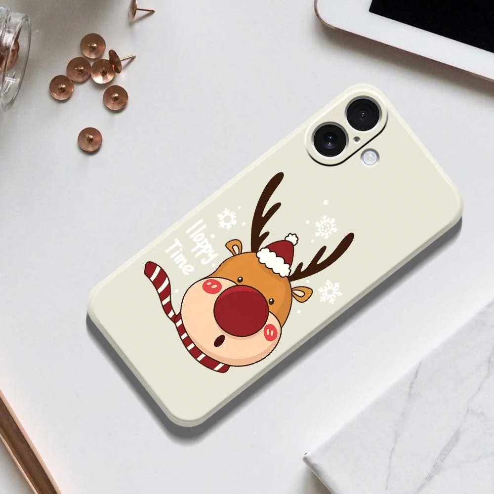 For iPhone 17 Case Snowflake Deer Head Pattern Printing Straight Edge TPU Phone Back Cover - Green - 6