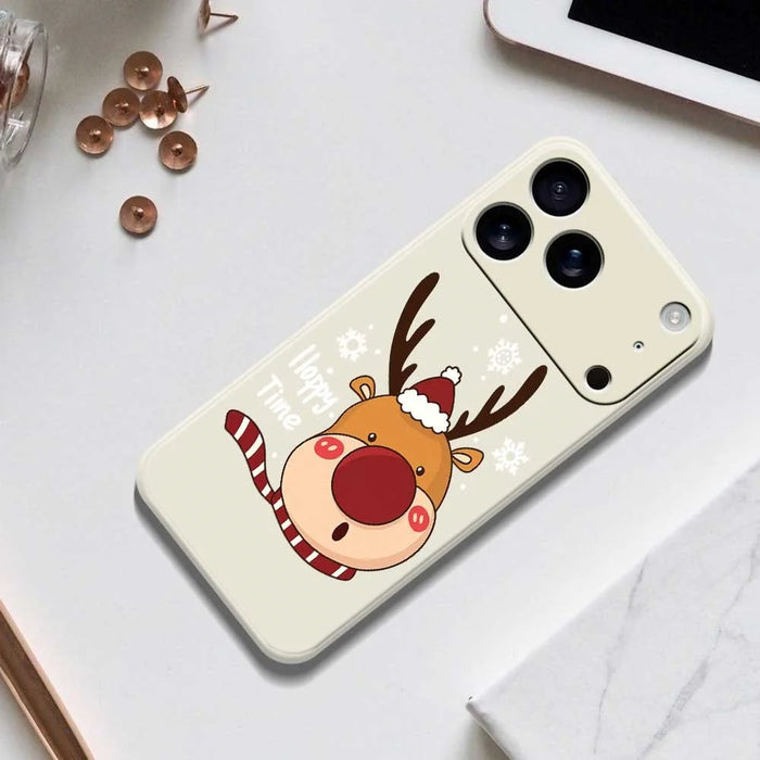 For iPhone 18 Pro / 17 Pro Case Snowflake Deer Head Pattern Printing Straight Edge TPU Phone Back Cover - Beige - 6