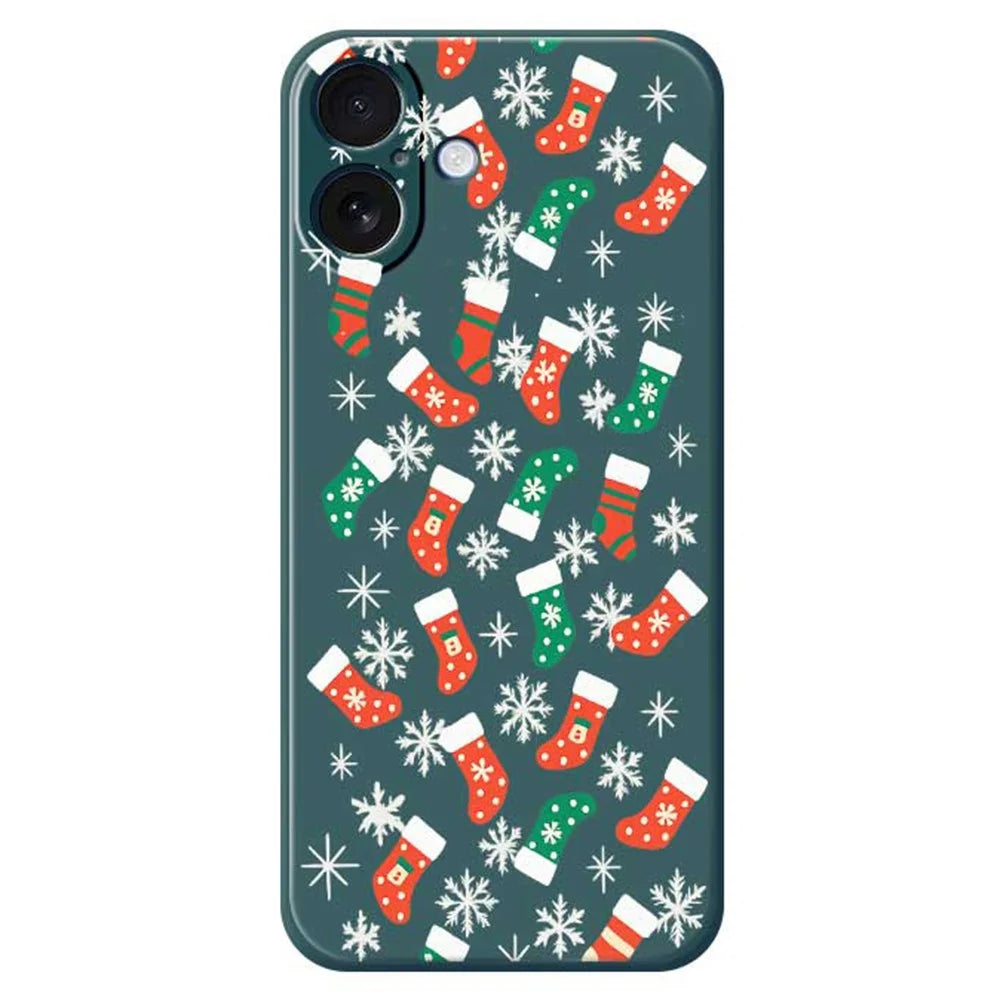 For iPhone 17 Case Snowflake Socks Pattern Printing Straight Edge TPU Phone Back Cover - Green - 1