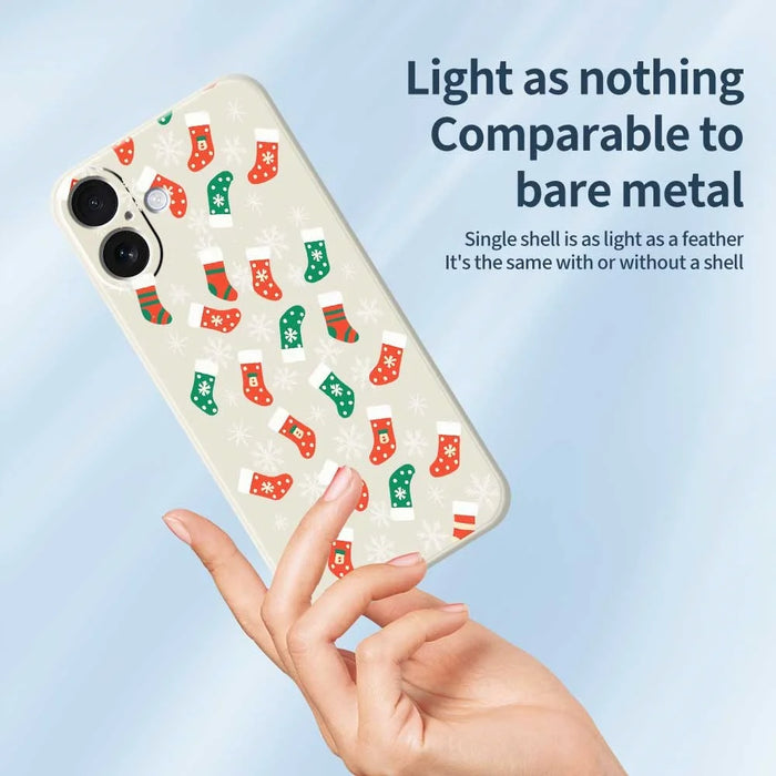 For iPhone 17 Case Snowflake Socks Pattern Printing Straight Edge TPU Phone Back Cover - Green - 3
