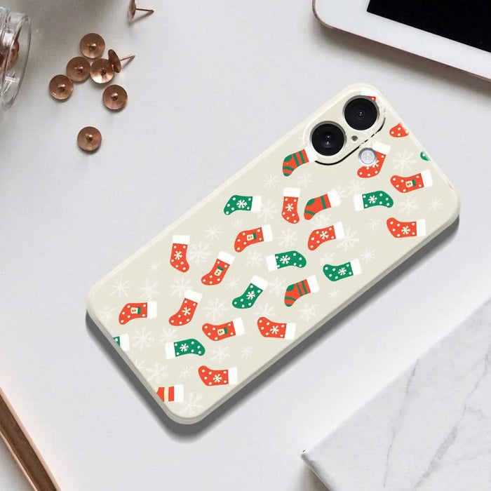For iPhone 17 Case Snowflake Socks Pattern Printing Straight Edge TPU Phone Back Cover - Green - 6