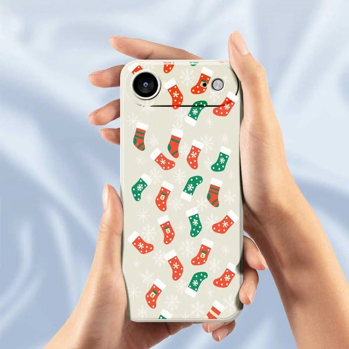 For iPhone Air Case Snowflake Socks Pattern Printing Straight Edge TPU Phone Back Cover - Beige - 4