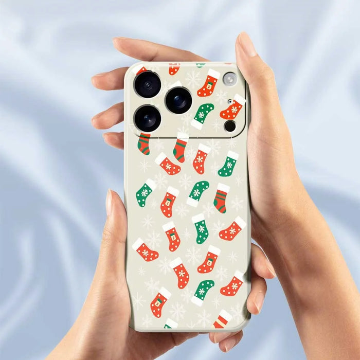 For iPhone 18 Pro / 17 Pro Case Snowflake Socks Pattern Printing Straight Edge TPU Phone Back Cover - Beige - 4