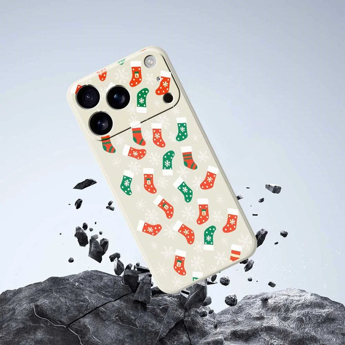 For iPhone 18 Pro / 17 Pro Case Snowflake Socks Pattern Printing Straight Edge TPU Phone Back Cover - Beige - 5