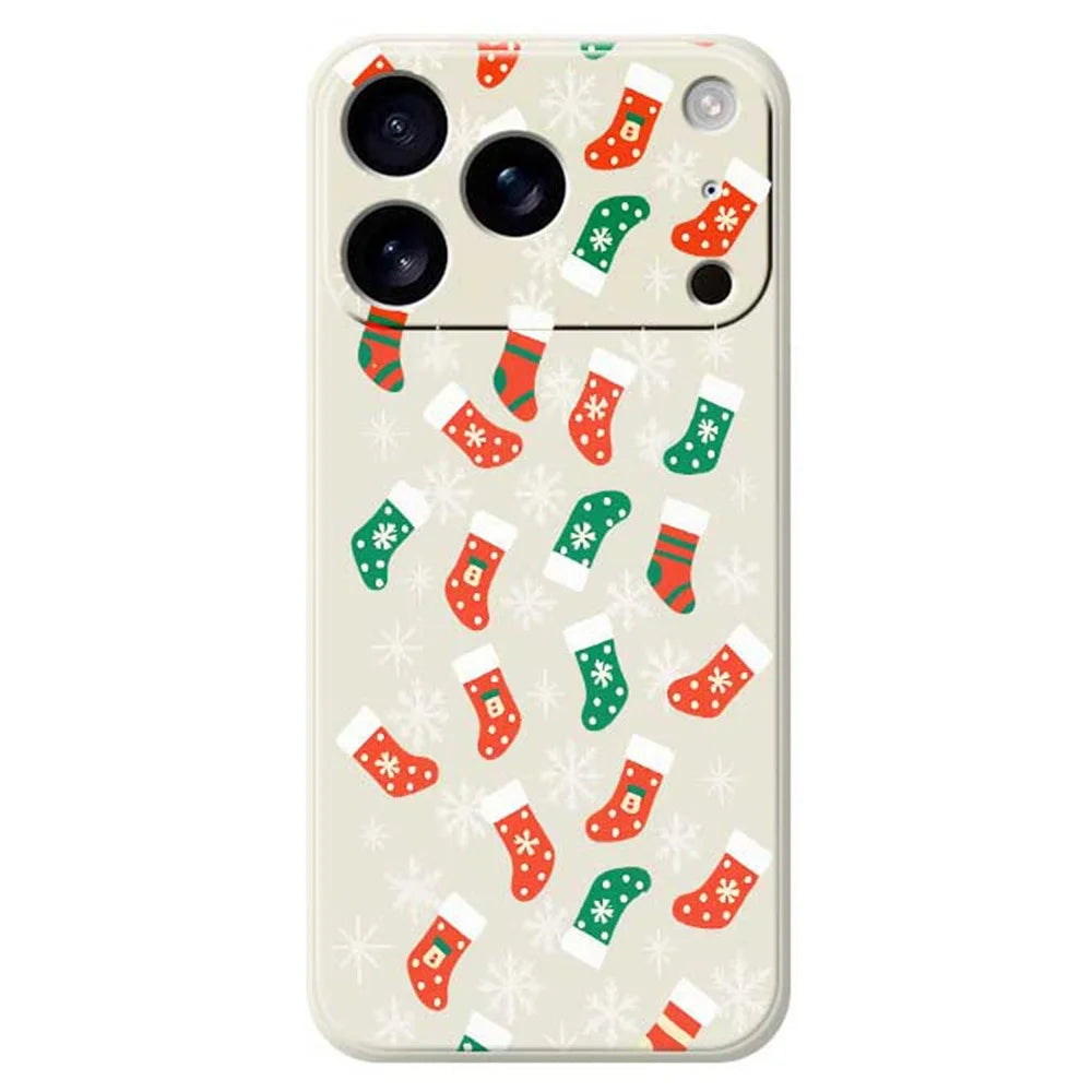 For iPhone 18 Pro Max / 17 Pro Max Case Snowflake Socks Pattern Printing Straight Edge TPU Phone Back Cover - Beige - 1