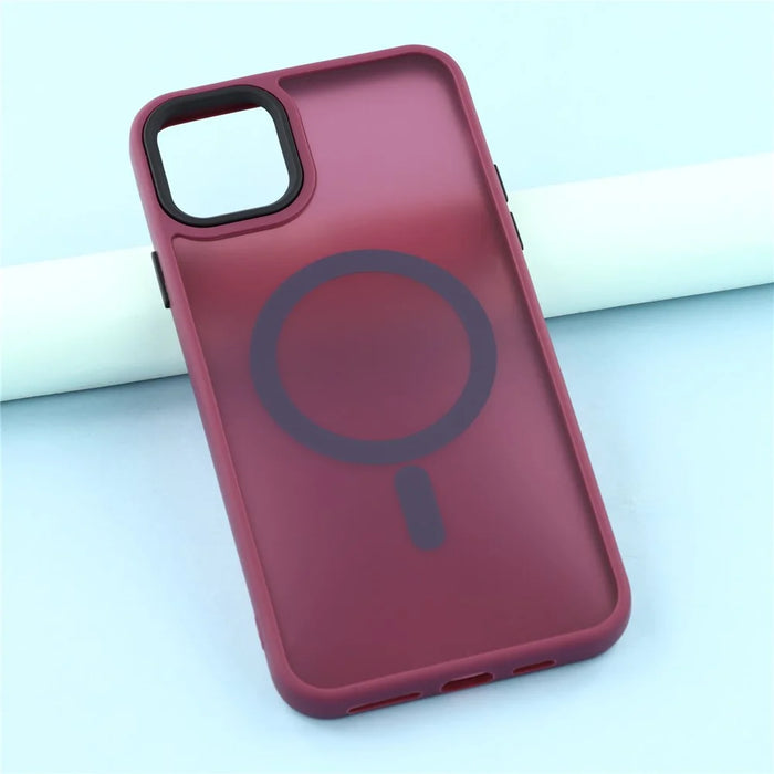 For iPhone 11 Pro Max Case Compatible with MagSafe Skin-Touch PC + TPU Phone Cover - Wine Red - 6