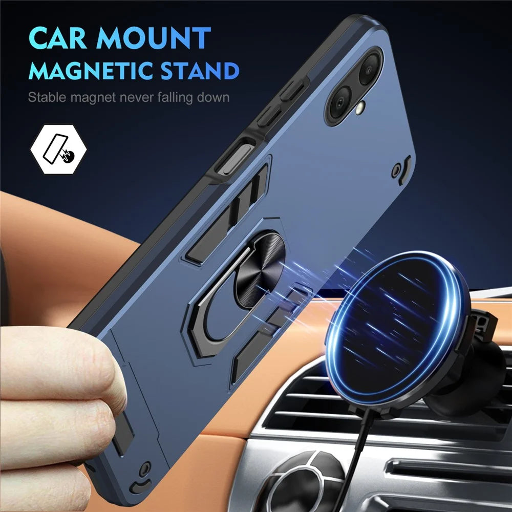For Samsung Galaxy A08 5G / A08 4G / A07 4G Case PC + TPU Drop Defend Phone Cover with Ring Kickstand - Blue - 2