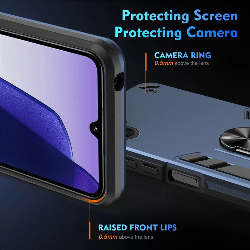 For Samsung Galaxy A08 5G / A08 4G / A07 4G Case PC + TPU Drop Defend Phone Cover with Ring Kickstand - Blue - 3