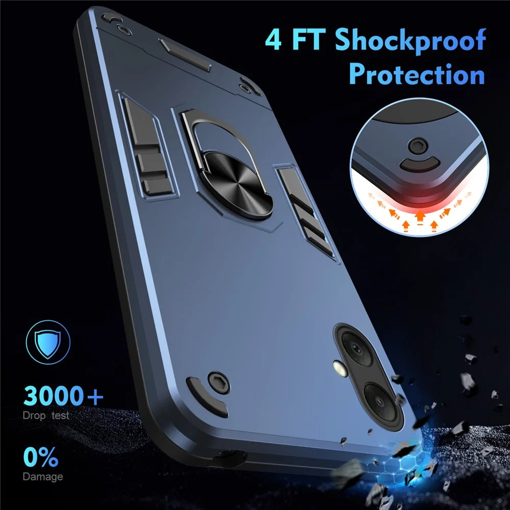 For Samsung Galaxy A08 5G / A08 4G / A07 4G Case PC + TPU Drop Defend Phone Cover with Ring Kickstand - Blue - 4