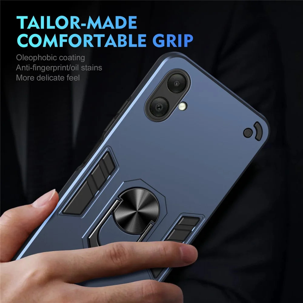 For Samsung Galaxy A08 5G / A08 4G / A07 4G Case PC + TPU Drop Defend Phone Cover with Ring Kickstand - Blue - 5