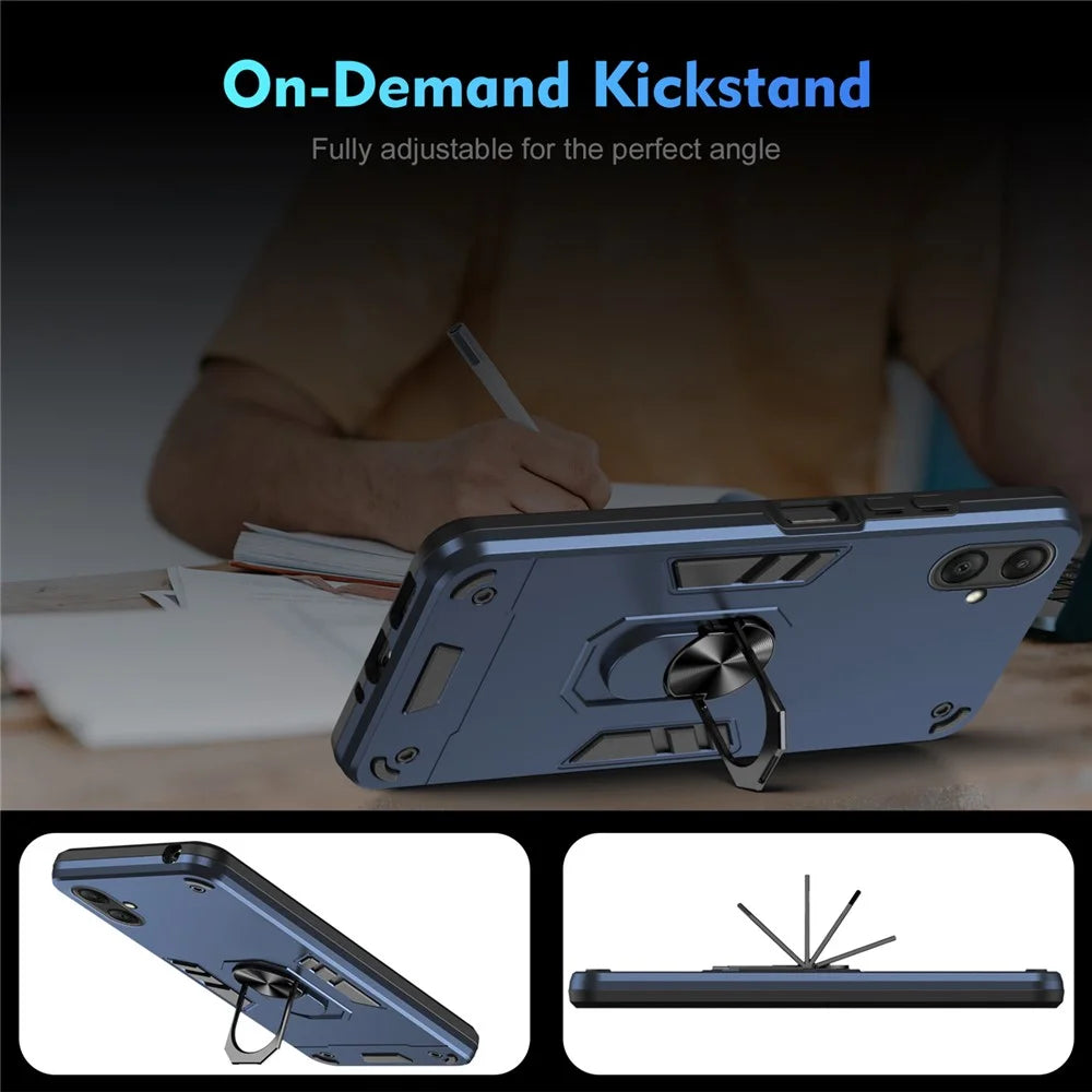 For Samsung Galaxy A08 5G / A08 4G / A07 4G Case PC + TPU Drop Defend Phone Cover with Ring Kickstand - Blue - 6