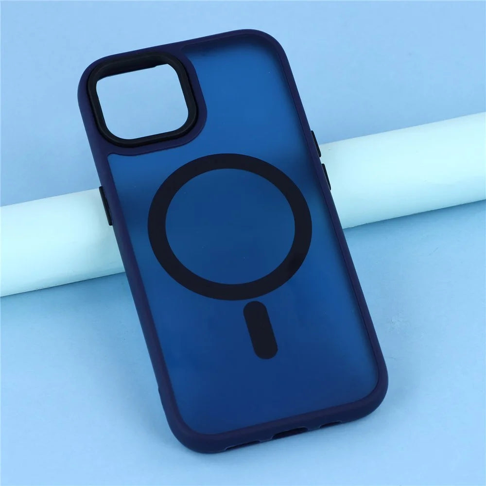 For iPhone 15 Case Compatible with MagSafe Skin-Touch PC + TPU Phone Cover - Navy Blue - 6