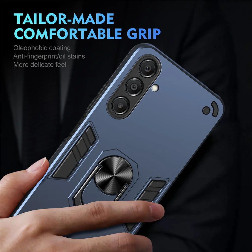 For Samsung Galaxy A18 5G / A18 4G / A17 5G / A17 4G Case PC + TPU Drop Defend Phone Cover with Ring Kickstand - Blue - 5