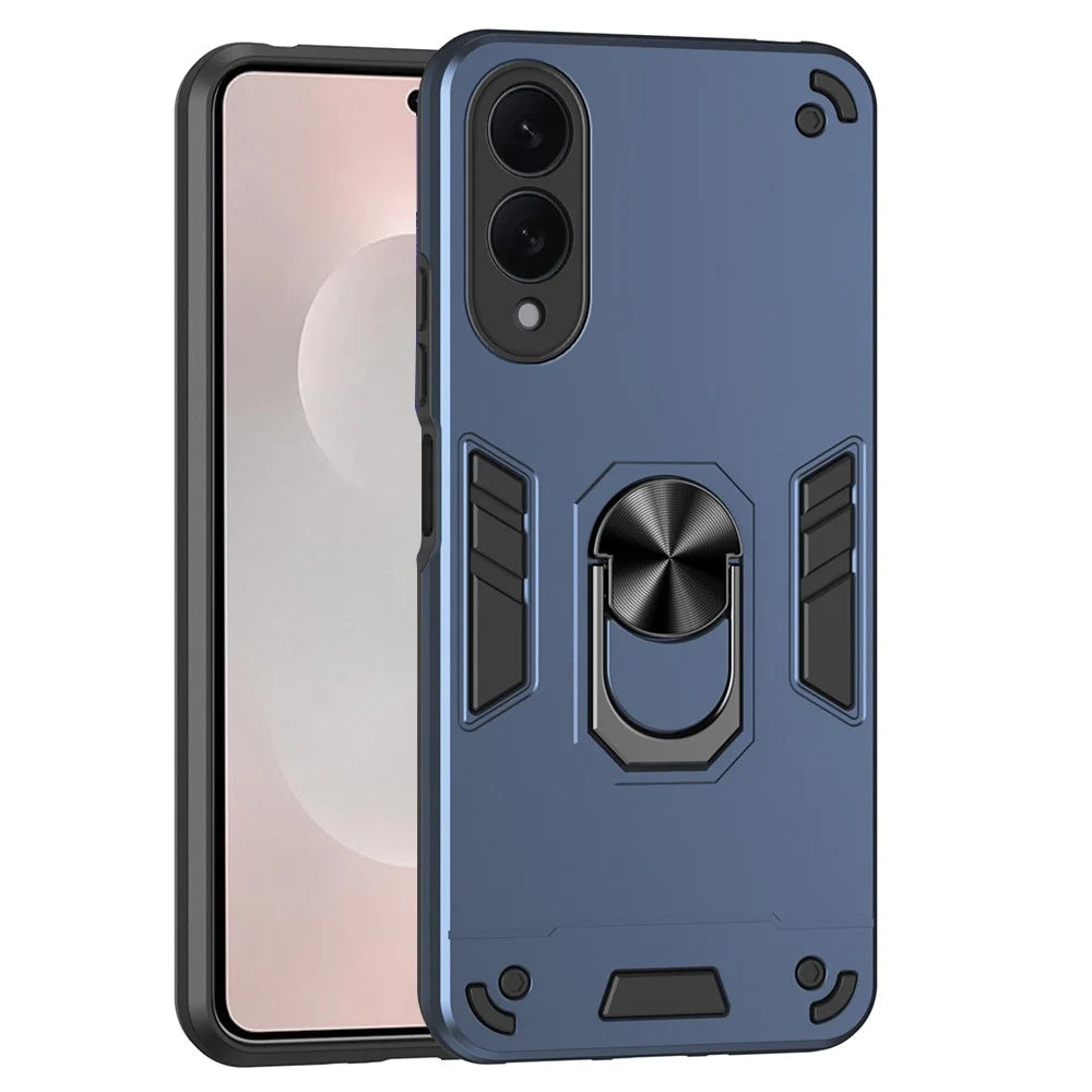 For Samsung Galaxy S25 Edge Case PC + TPU Drop Defend Phone Cover with Ring Kickstand - Blue - 1
