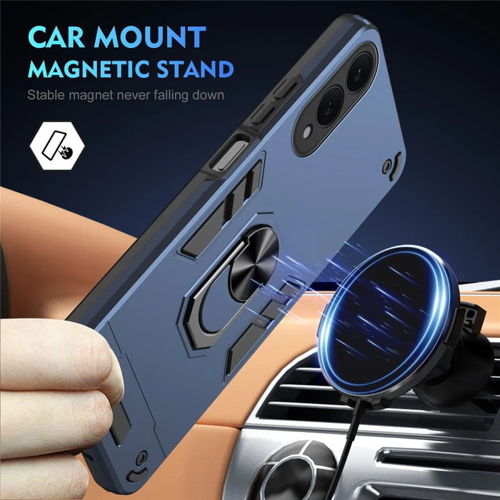 For Samsung Galaxy S25 Edge Case PC + TPU Drop Defend Phone Cover with Ring Kickstand - Blue - 2