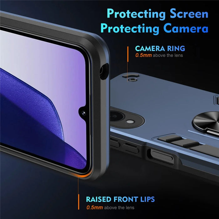 For Samsung Galaxy S25 Edge Case PC + TPU Drop Defend Phone Cover with Ring Kickstand - Blue - 3