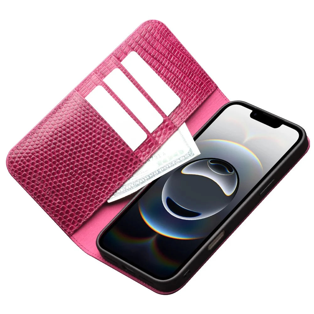 QIALINO For iPhone Air Wallet Case Crocodile Texture Genuine Cow Leather Anti-Drop Phone Cover - 3
