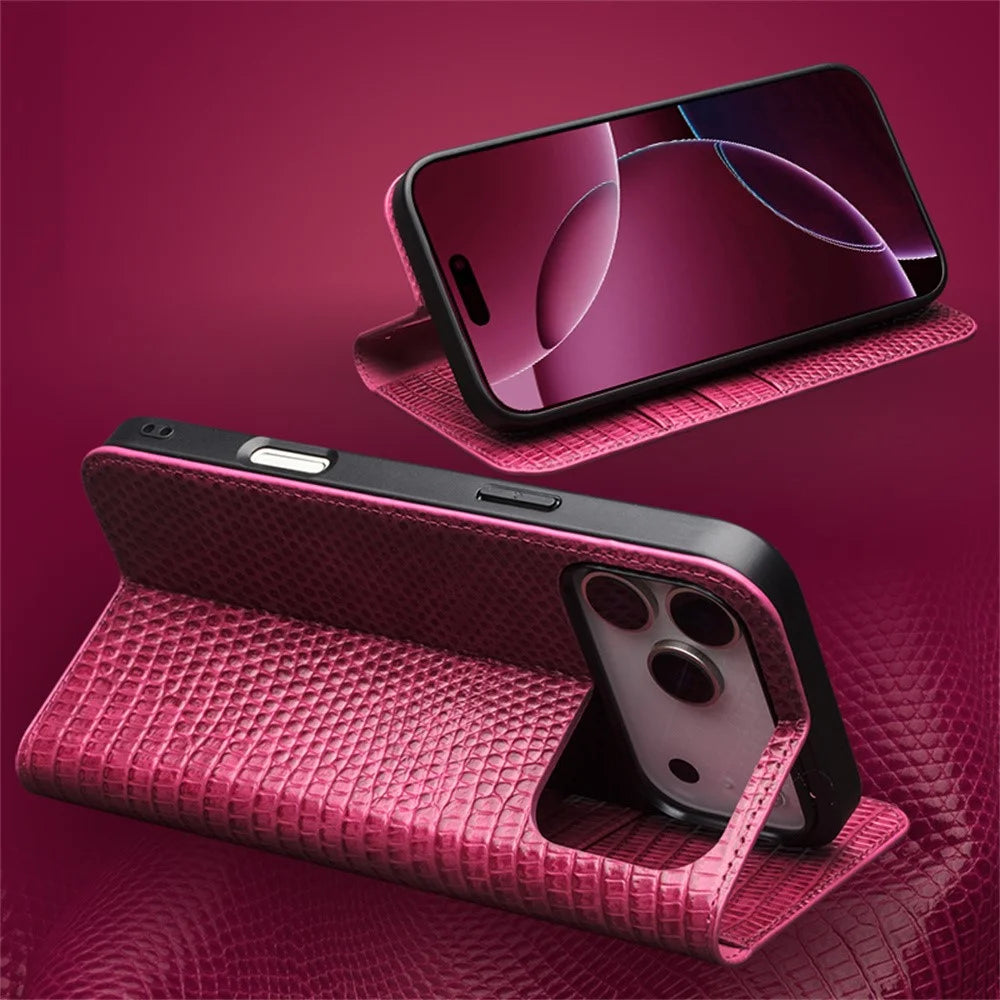 QIALINO For iPhone Air Wallet Case Crocodile Texture Genuine Cow Leather Anti-Drop Phone Cover - 5