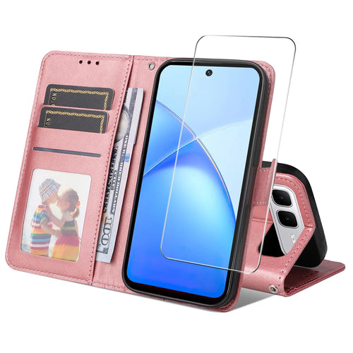 ENKAY HAT PRINCE For Infinix Smart 10 Plus PU Leather Wallet Case   Phone Stand Cover with Tempered Glass - Pink - 1