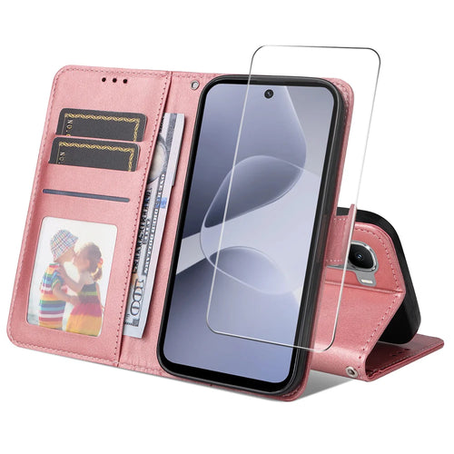 ENKAY HAT PRINCE For Infinix Hot 60i 4G / Infinix Hot 60 5G PU Leather Wallet Case   Phone Stand Cover with Tempered Glass - Pink - 1
