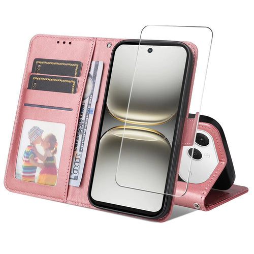ENKAY HAT PRINCE For TECNO Spark 40 4G PU Leather Wallet Case   Phone Stand Cover with Tempered Glass - Pink - 1